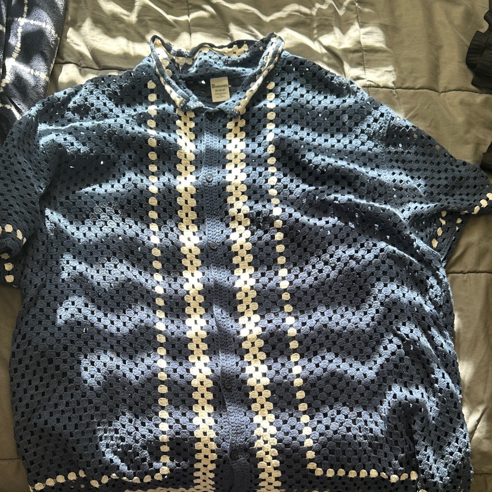 Fashion Nova Navy and White Crochet Top